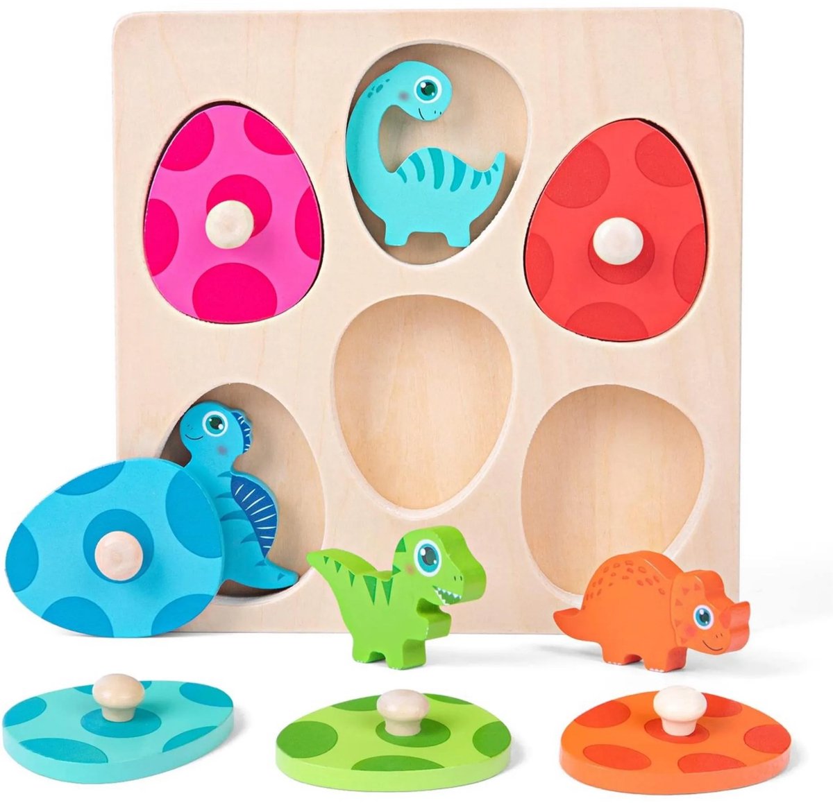 Casalora - Houten puzzelspeelgoed - Geschikt voor jongens en meisjes van 12-36 maanden -Montessori houten speelgoed voor baby's - Motorische Vaardigheid Speelgoed Classificatie Spellen - Interactief speelgoed -Dinosaurussen en eieren -Kerstcadeaus