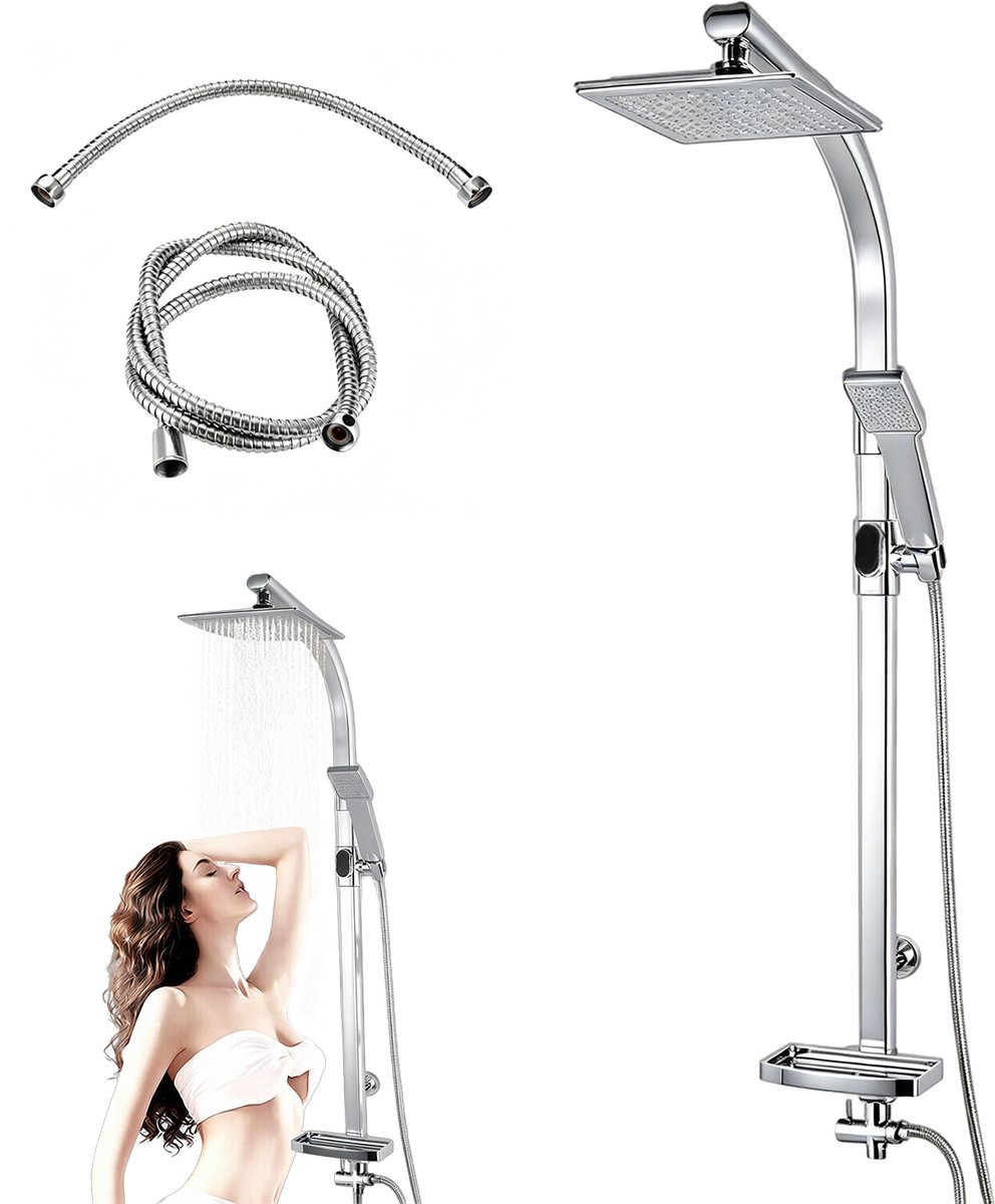 Wishdor Regendoucheset met handdouche - Wandmontage - Aluminium - Modern minimalistisch design - Verstelbare regendouche en handdouche - Inclusief zeephouder - 97 cm