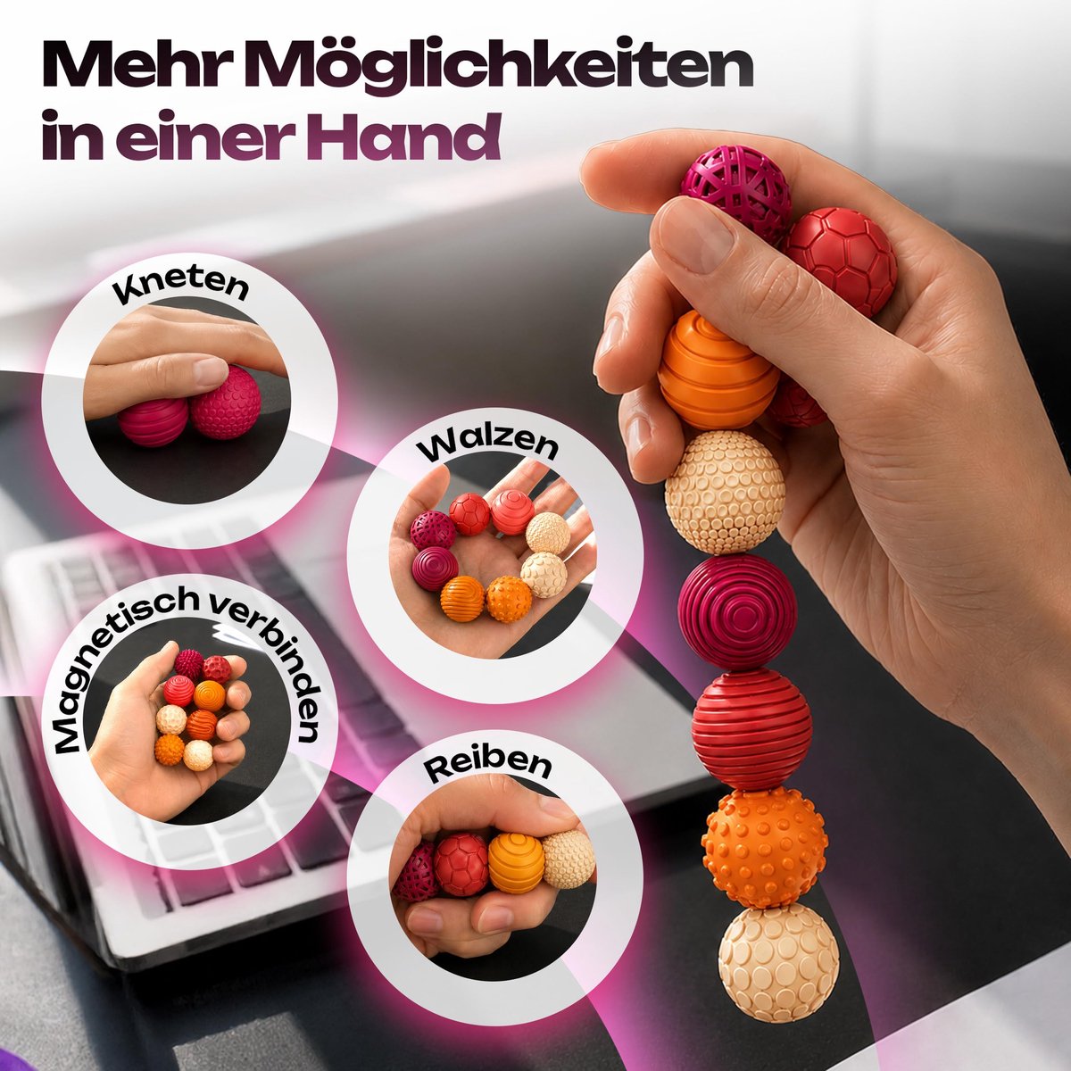 Magnetische anti-stress-ballen voor volwassenen, set van 8, diameter 2,5 cm - ShopVlot