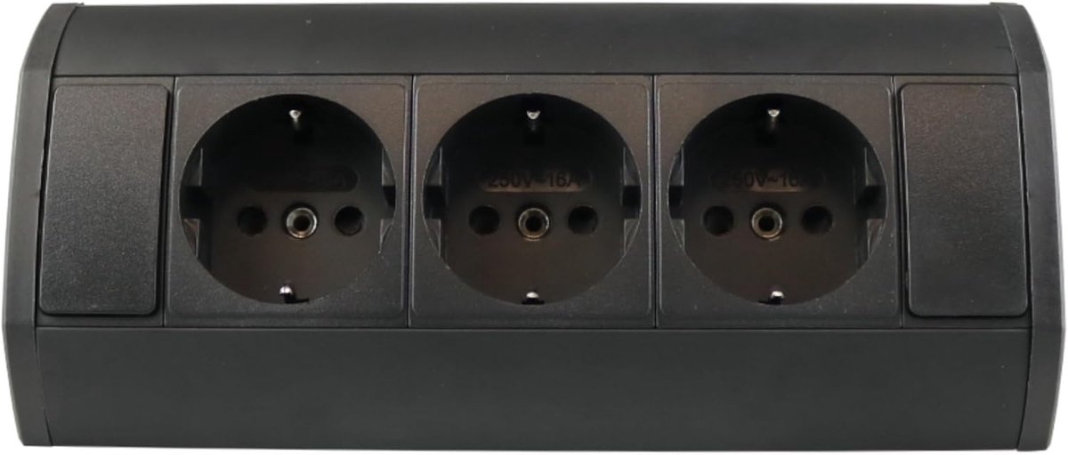 Kalb Flush-Mounted Socket 3-Way Corner Socket Aluminium Housing with 100 cm Cable and Safety Plug Black - ShopVlot