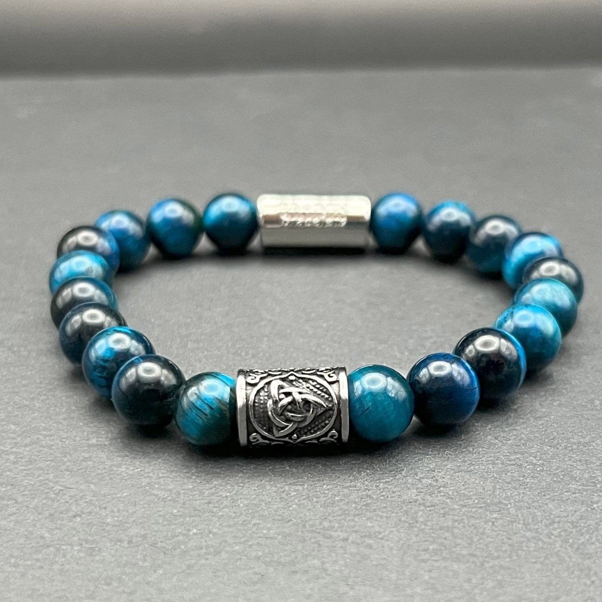 Dragon Bracelets® Heren Armband - Viking Rune - Blauw -Tijgeroog - Natuurstenen Armband
