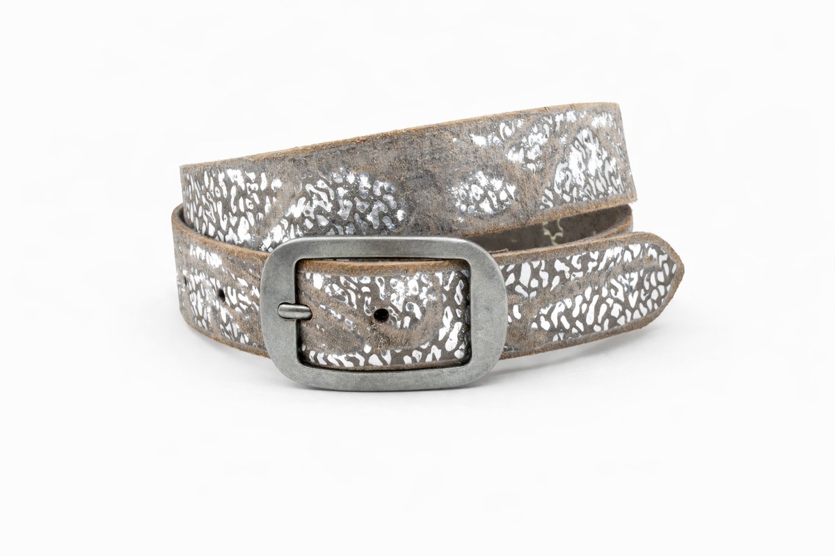 Dames riem taupe- 3,5 cm oud zilveren gesp - Leer - Jeans riem - Casual chique - Maat 80