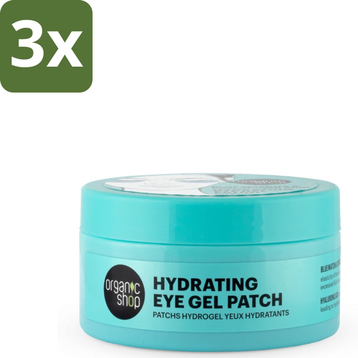 Organic Shop - Eye Gel Patch Blue Matcha & Hyaluronic Acid - Verfrissend en Hydraterend - 60 Patches - Bulkverpakking - 3 stuks