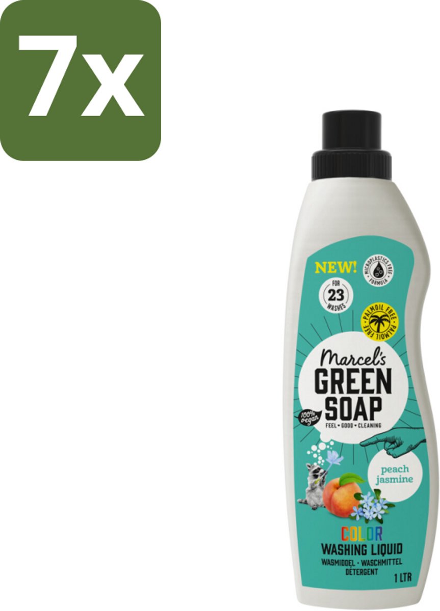 Marcel's Green Soap - Vloeibaar Wasmiddel - Kleur - Perzik & Jasmijn - Effectief & natuurlijk - 23 Wasbeurten - 1 liter - Bulkverpakking - 7 stuks