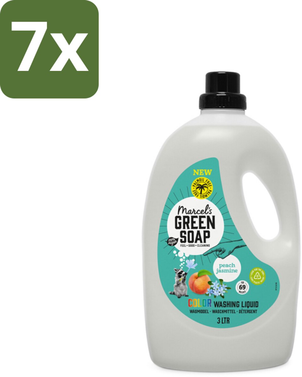 Marcel's Green Soap - Vloeibaar Wasmiddel - Kleurwas - Perzik & Jasmijn - Natuurlijk & effectief - 69 wasbeurten - 3 liter - Bulkverpakking - 7 stuks