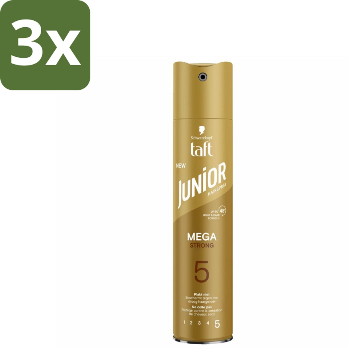 Taft - Mega Strong 5 - Junior Haarspray - Extra sterke hold voor kids - 250 ml - Bulkverpakking - 3 stuks