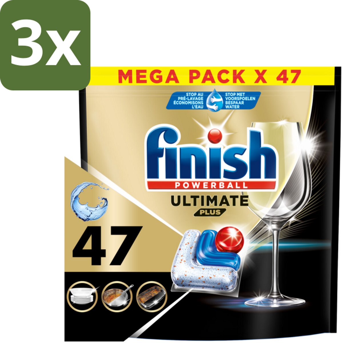 Finish - Vaatwasmiddel - Ultimate Plus All in One Regular - Krachtige Alles-in-1 Reiniging - 47 capsules - Bulkverpakking - 3 stuks