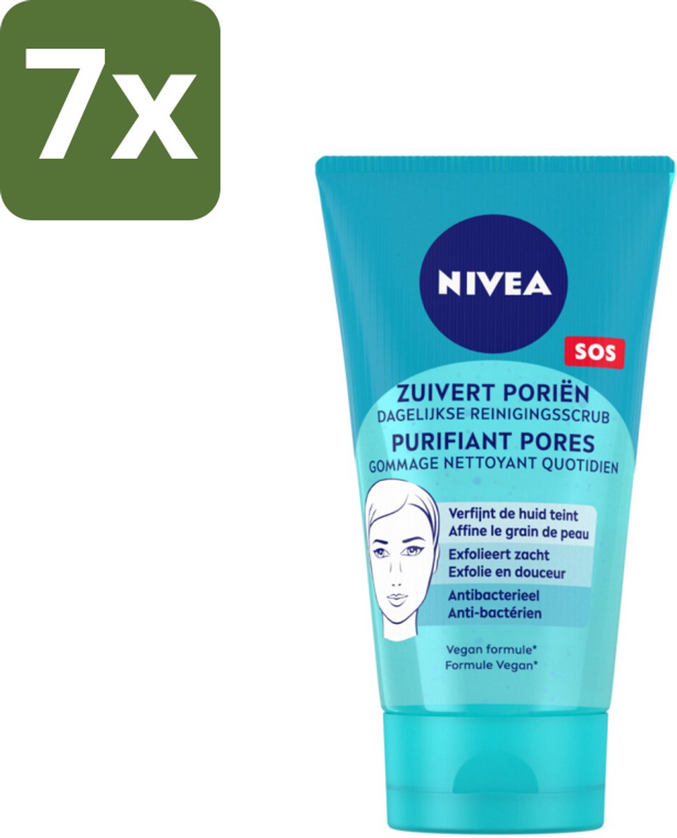 NIVEA - Reinigingsscrub - Essentials Dagelijkse Scrub - Voor onzuivere huid - Met Melkzuur & Magnolia-extract - 150 ml - Bulkverpakking - 7 stuks