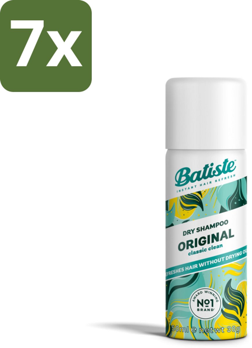 Batiste - Classic Clean - Droogshampoo - Koele en Schone Geur - Verfrist en Geeft Grip - 50ml - Bulkverpakking - 7 stuks
