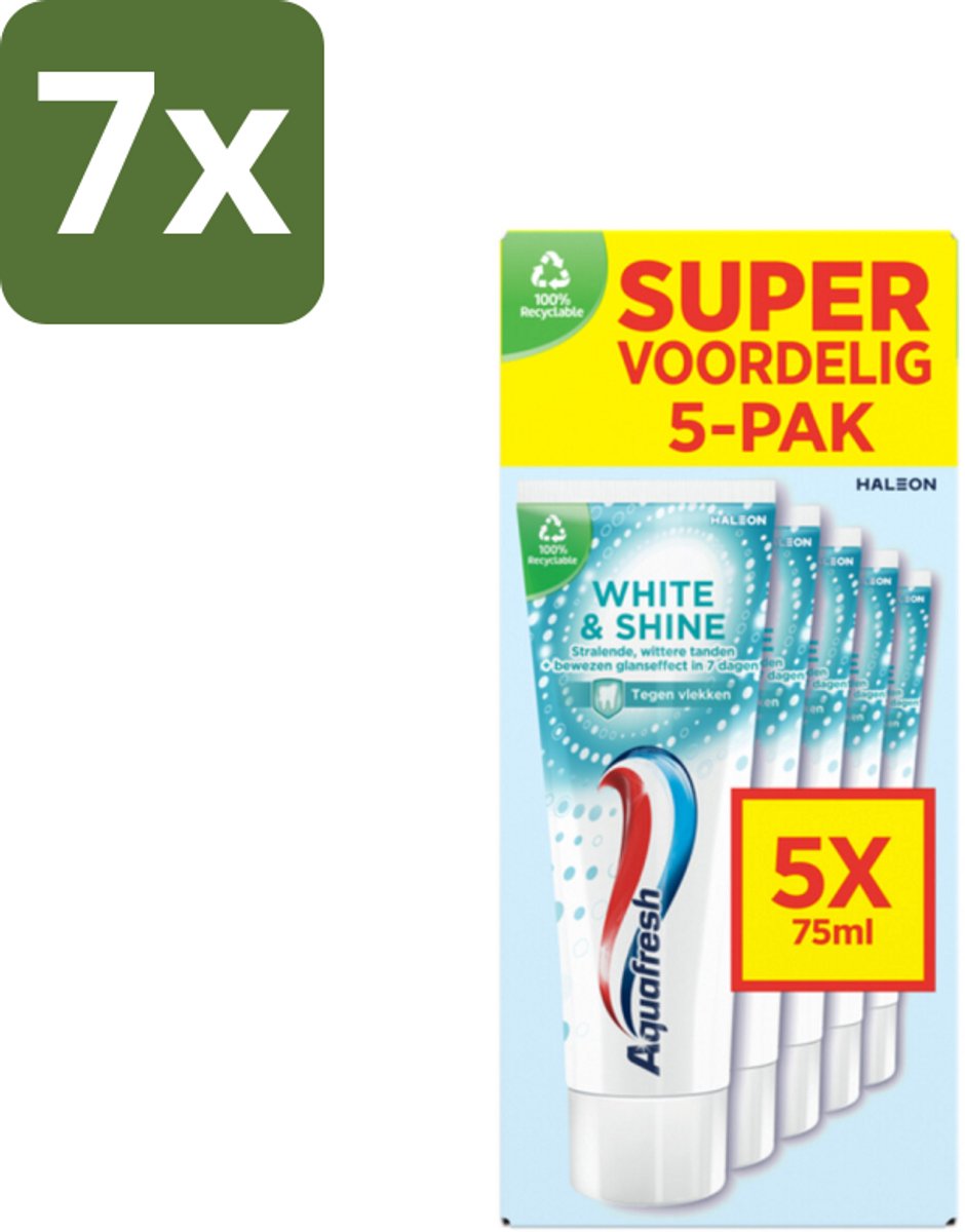Aquafresh White & Shine Tandpasta - Wittere Tanden - Voordeelverpakking - 5 tubes - Bulkverpakking - 7 stuks