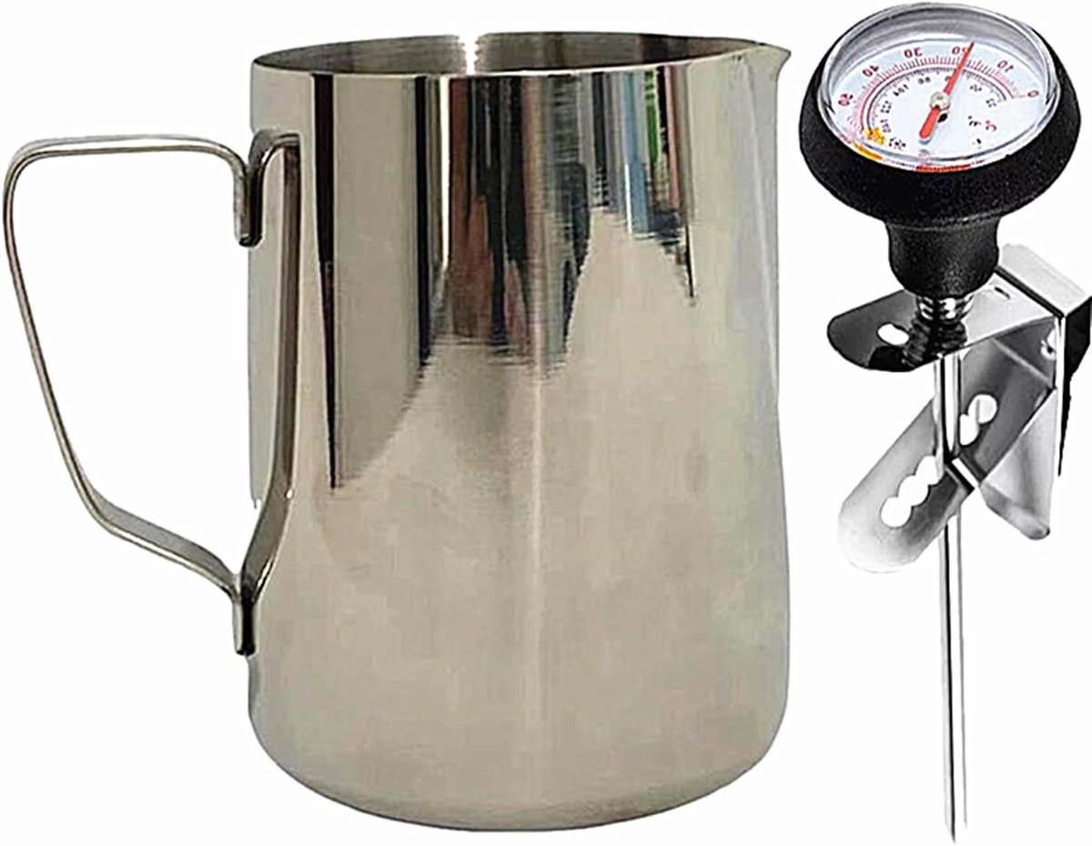 Melkschuimkan 590 g - RVS met Thermometer - Ergonomische Handgreep - Perfect voor Latte Art - ShopVlot