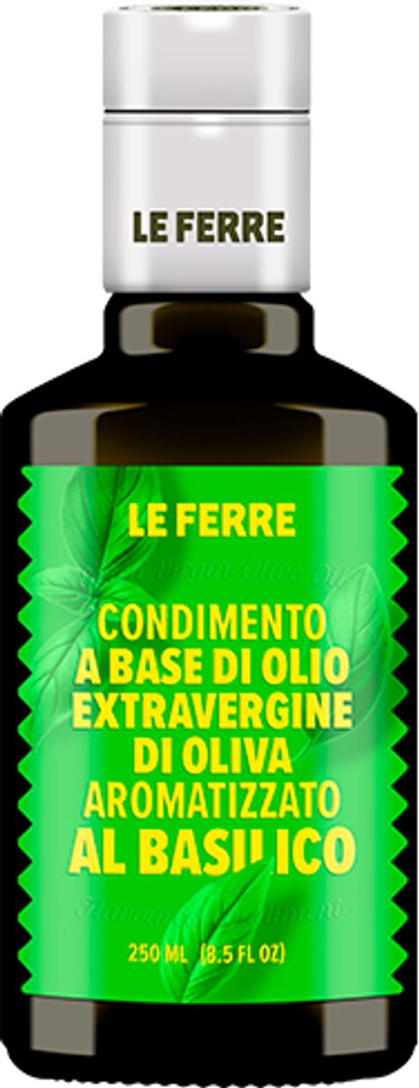 Le Ferre - Basilicum Olijfolie Extra Vierge 250 ml – Italiaanse Extra Vierge Olijfolie met Basilicumaroma – Premium Infusie – Voor Pasta, Salades & Caprese