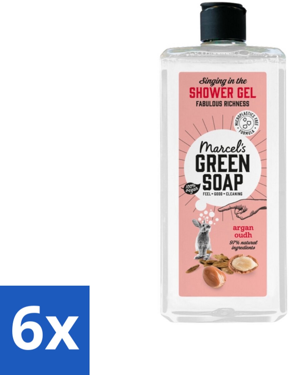 Marcel's Green Soap - Douchegel - Argan & Oudh - Verzorgend & zacht - 300 ml - Voordeelverpakking - 6 stuks