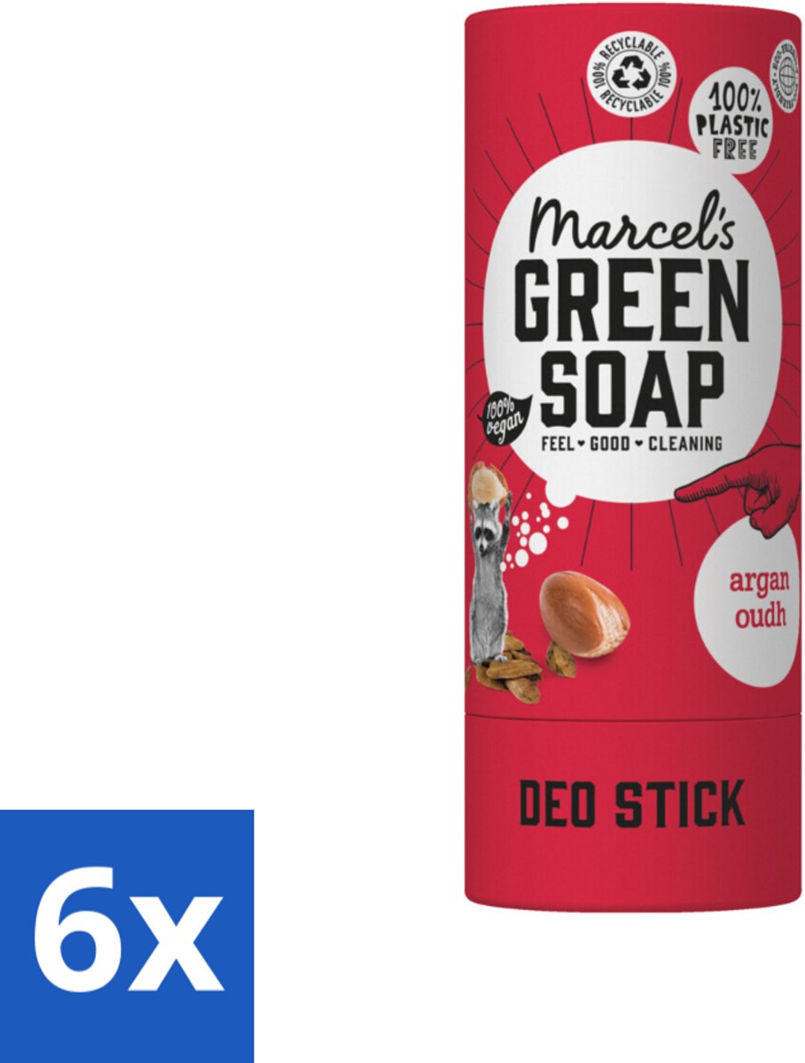 Marcel's Green Soap - Deodorant Stick - Argan & Oudh - Langdurige frisheid - 40 gr - Voordeelverpakking - 6 stuks