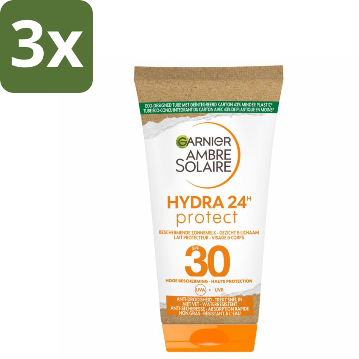Garnier - Ambre Solaire - Zonnebrandmelk - SPF 30 - Reisformaat - Gezicht & Lichaam - 50 ml - Bulkverpakking - 3 stuks