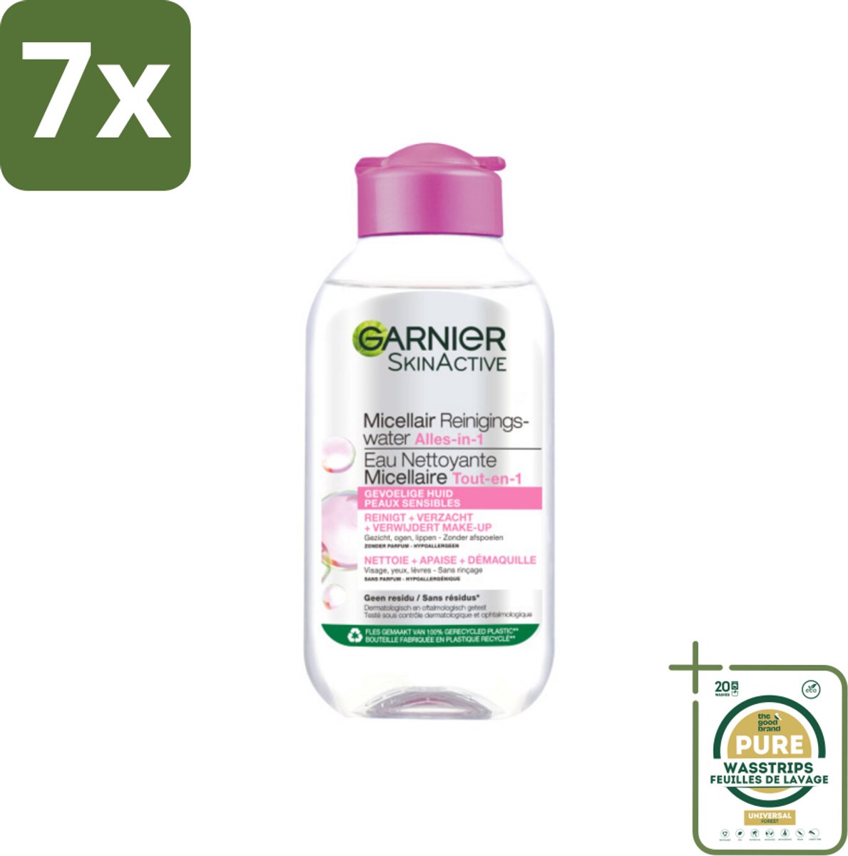 7 x Garnier - SkinActive - Micellair Reinigingswater - Gevoelige Huid - Reisformaat - 100 ml - Grootverpakking - Micellair Reinigingswater - Gevoelige Huid - Make-up Verwijderen - Gezicht Reinigen - Reisformaat