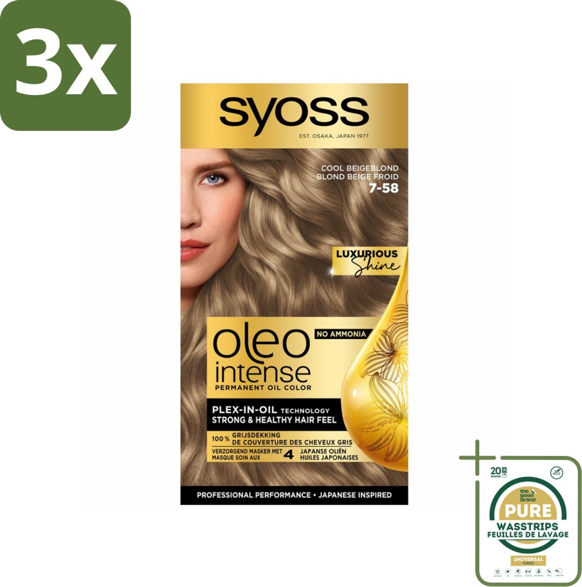 3 x SYOSS - Oleo Intense 7-58 Cool Beige Blond - Haarverf - Zonder Ammoniak - Grijsdekking - Langdurige Kleur - Grootverpakking - Haarverf - Permanent Haarkleuring - Grijsdekking - Zonder Ammoniak - Olie-formule