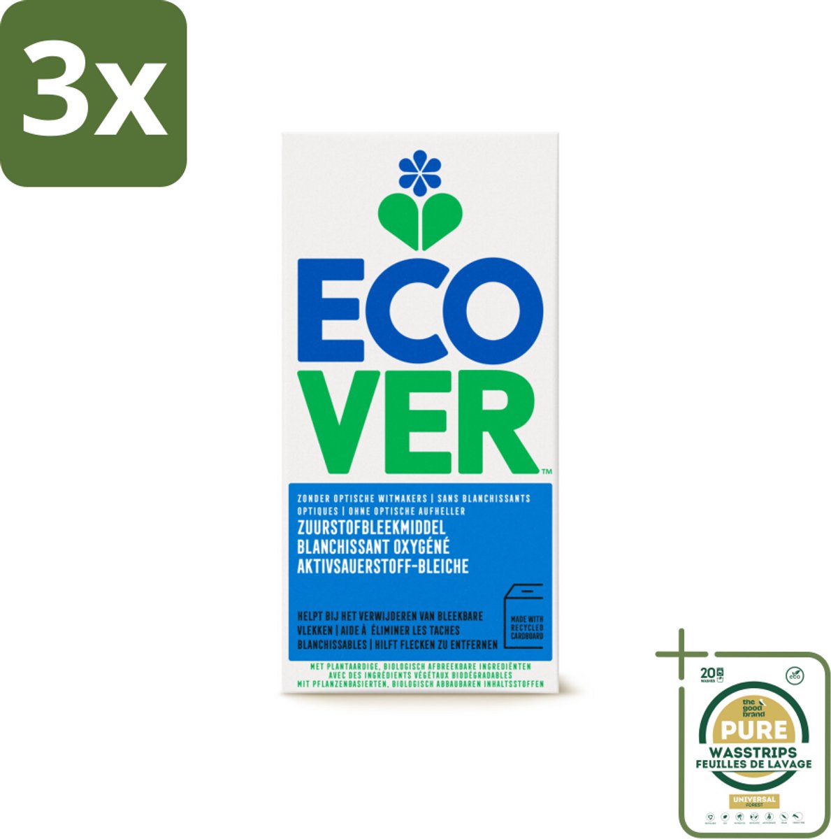 3 x Ecover - Zuurstofbleekmiddel - 400 g - Grootverpakking - Zuurstofbleekmiddel - Chloorvrij - Natuurlijk Wit - Vlekverwijdering - Zuurstof