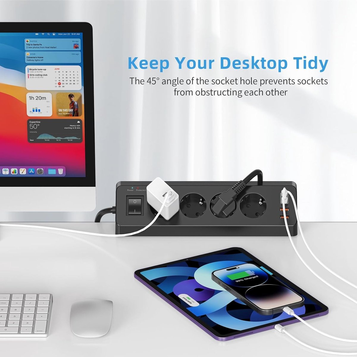 Tafelstopcontact met USB C - Zwart - 8-in-1 Meervoudige Stekkerdoos met Schakelaar - Voor Thuis en Kantoor