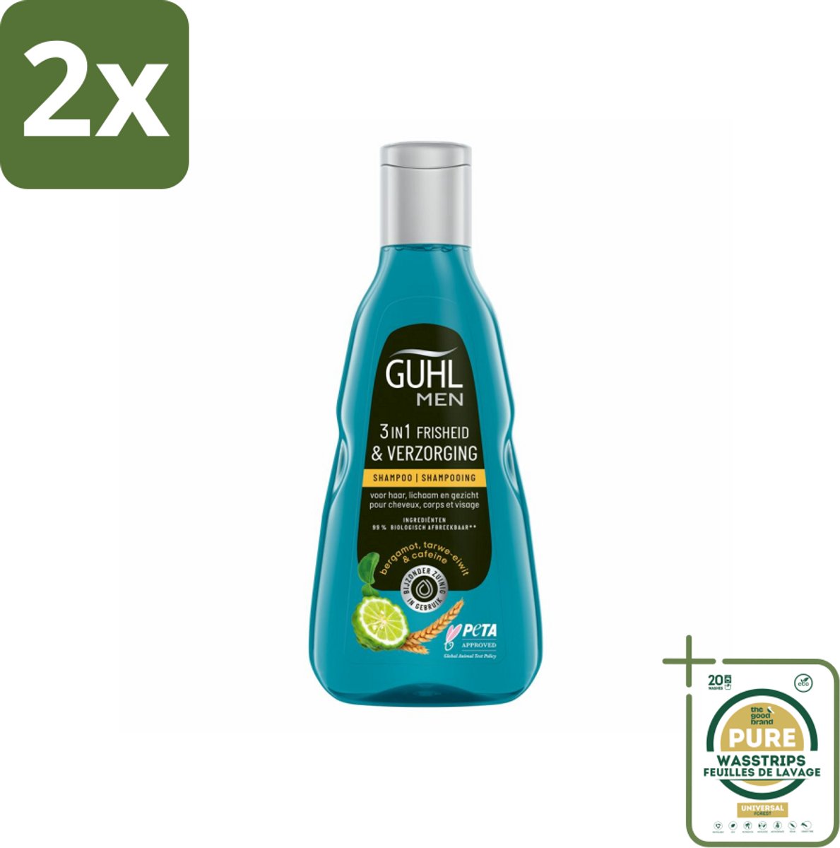 Guhl - 3-in-1 Shampoo - Freshness & Care Man - 250 ml - Voordeelverpakking - 2 stuks - 3-in-1 shampoo - Frisse shampoo