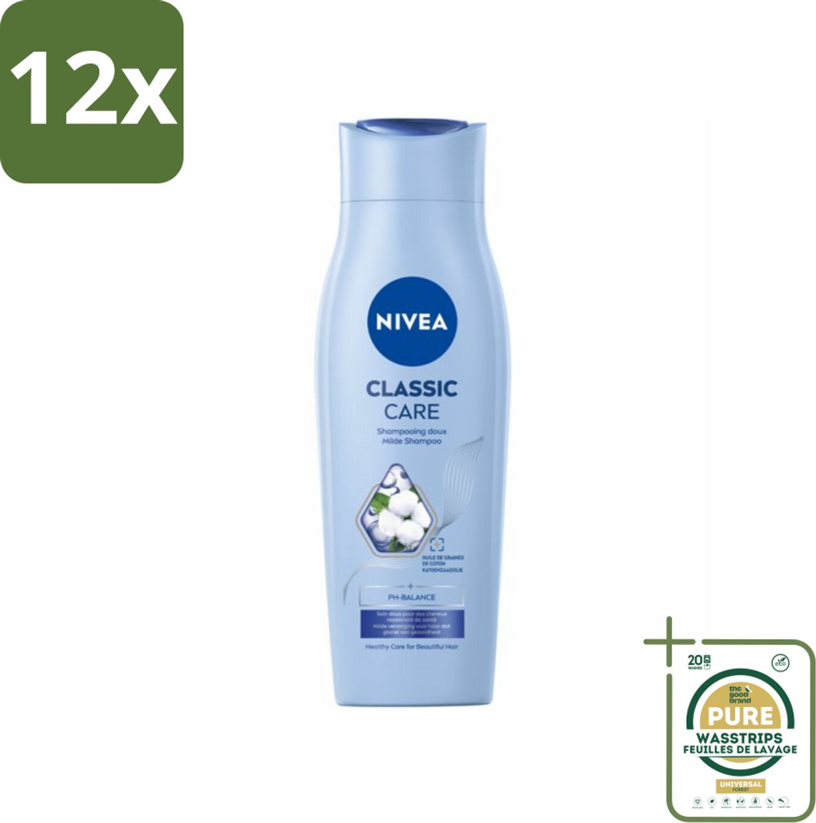 NIVEA - Shampoo - Klassieke Verzorging - Gezonde Zorg - Glanzend Haar - 250 ml - Voordeelverpakking - 12 stuks - Milde shampoo - Verzorgend shampoo