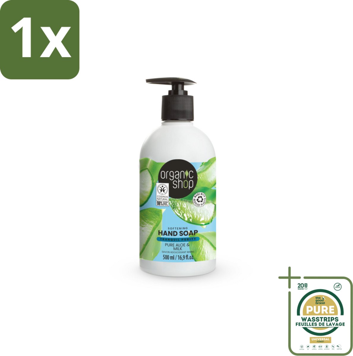 1 x Organic Shop - Handzeep Aloe & Milk - Verzachtend en Hydraterend - 500 ml- Handzeep - Aloe Vera - Melkproteïnen - Natuurlijke Handzeep - Hydraterende Handzeep