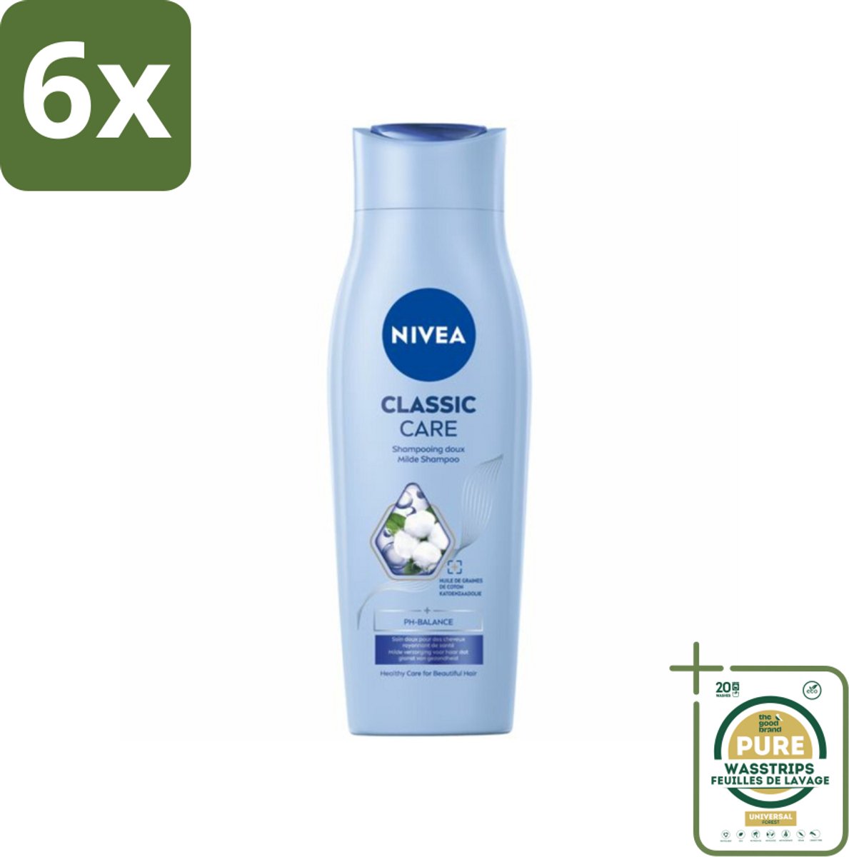 NIVEA - Shampoo - Klassieke Verzorging - Gezonde Zorg - Glanzend Haar - 250 ml - Voordeelverpakking - 6 stuks - Milde shampoo - Verzorgend shampoo