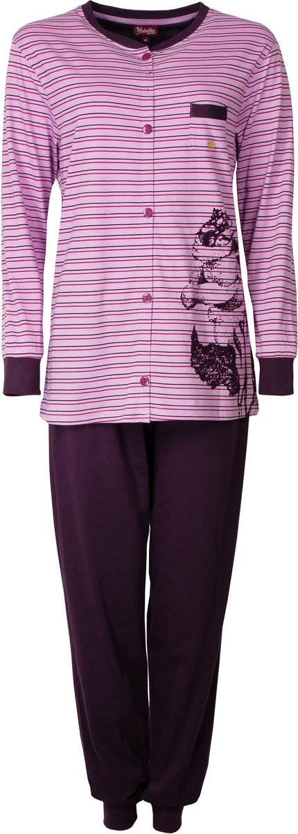 Medaillon Dames Pyjama - Doorknoop - Katoen - Roze - Maat S