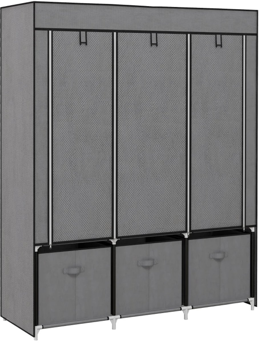 Kledingkast - Stoffenkast van vlies - Vouwkast inclusief 3 laden - 125 cm x 43 cm x 162,5 cm - Grijs