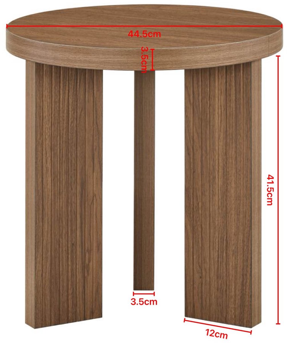 MIVRAY Bijzettafel - Rond Modern Design Met Driepoot En Rillenstructuur - Voor Woonkamer, Slaapkamer En Balkon - MDF - Walnootbruin - 44,5 Cm