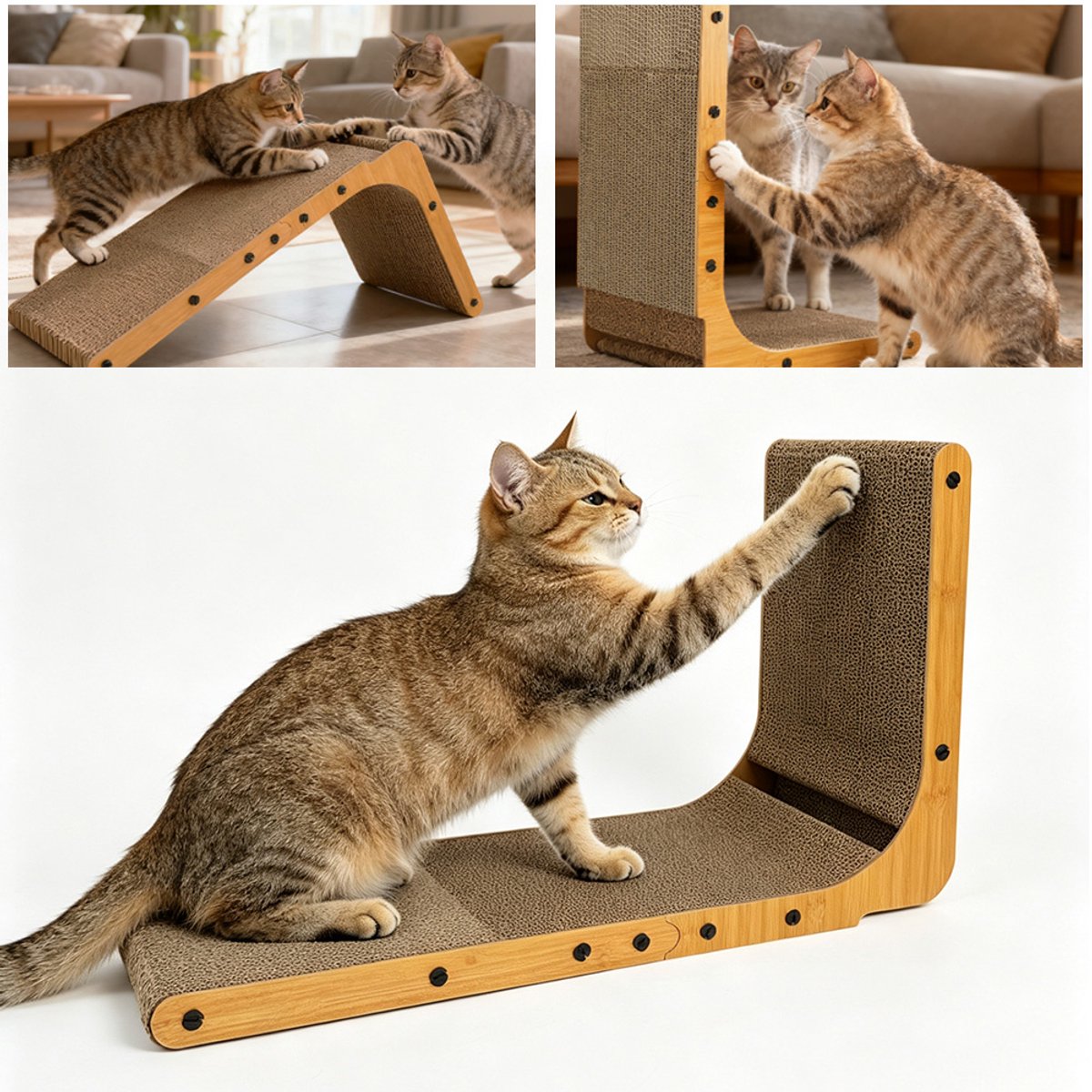 Krabpaal Voor Katten - 68cm L-Vormig Krabkussen Voor Katten - Kat Krabt Aan Karton - Wandmontage - Met Balspeelgoed Voor Binnenkatten