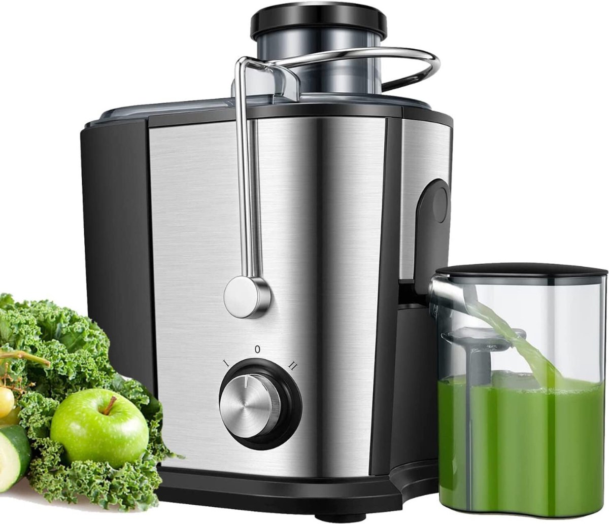 QUOVO® Professionele Juicers - Sapcentrifuge voor Groenten & Fruit - Juicer Met 0.65 L Sapbeker en Pulpreservoir - 2 Snelheden - 600W - RVS / Zwart- 29cm x 26cm x 18cm