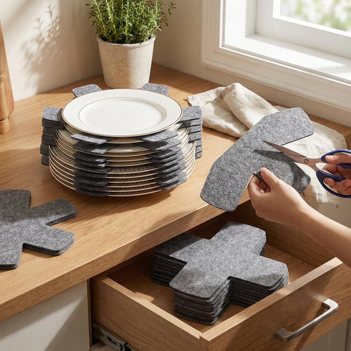 15‑delige pannenbeschermers set – stapelbare anti‑kras & hittebestendige viltmatten – 3 maten – grijs – bescherm je - ShopVlot