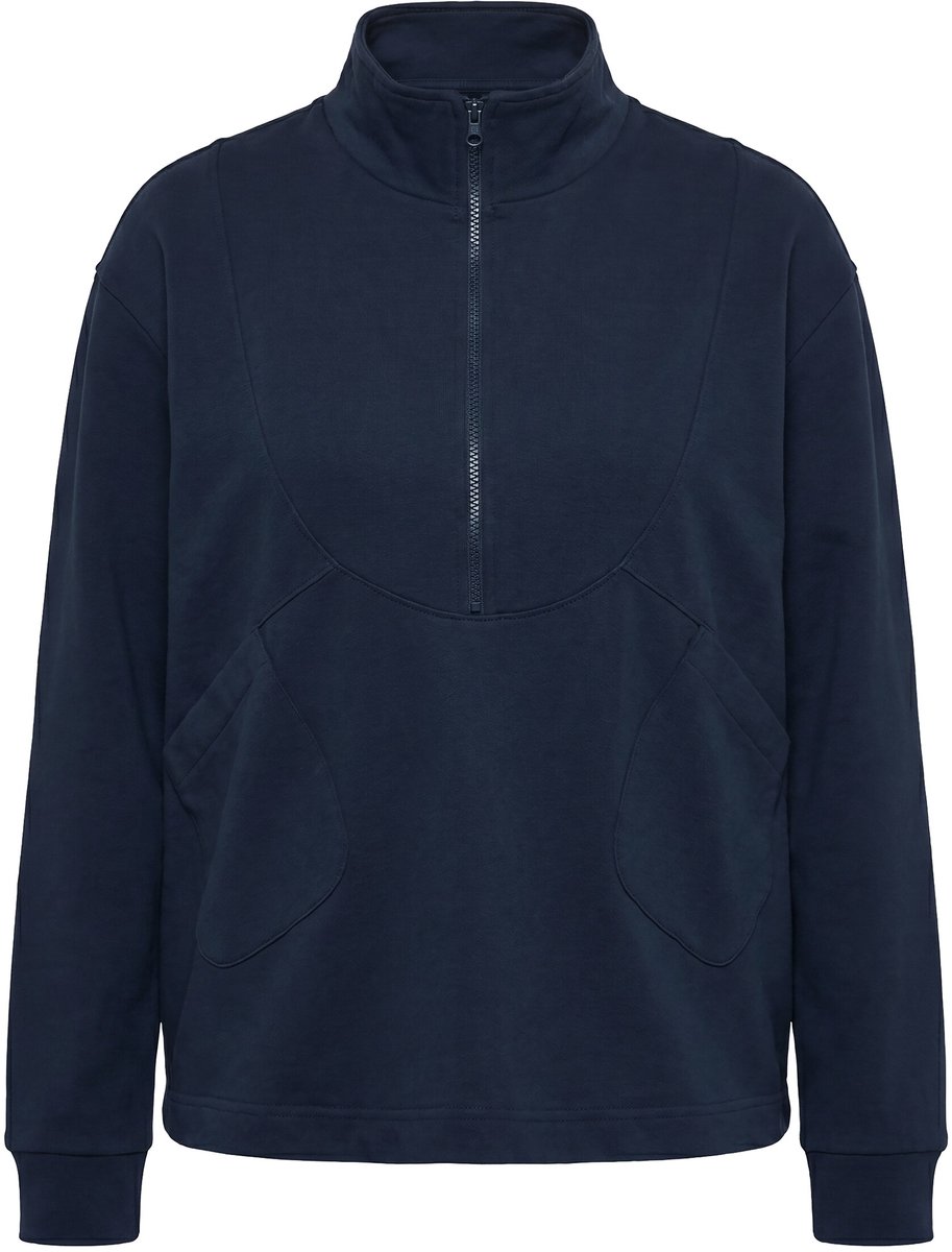 Ulla Popken - Dames - Sweatshirt tunnelkoord opstaande kraag lange mouwen - Marine - Maat 58+