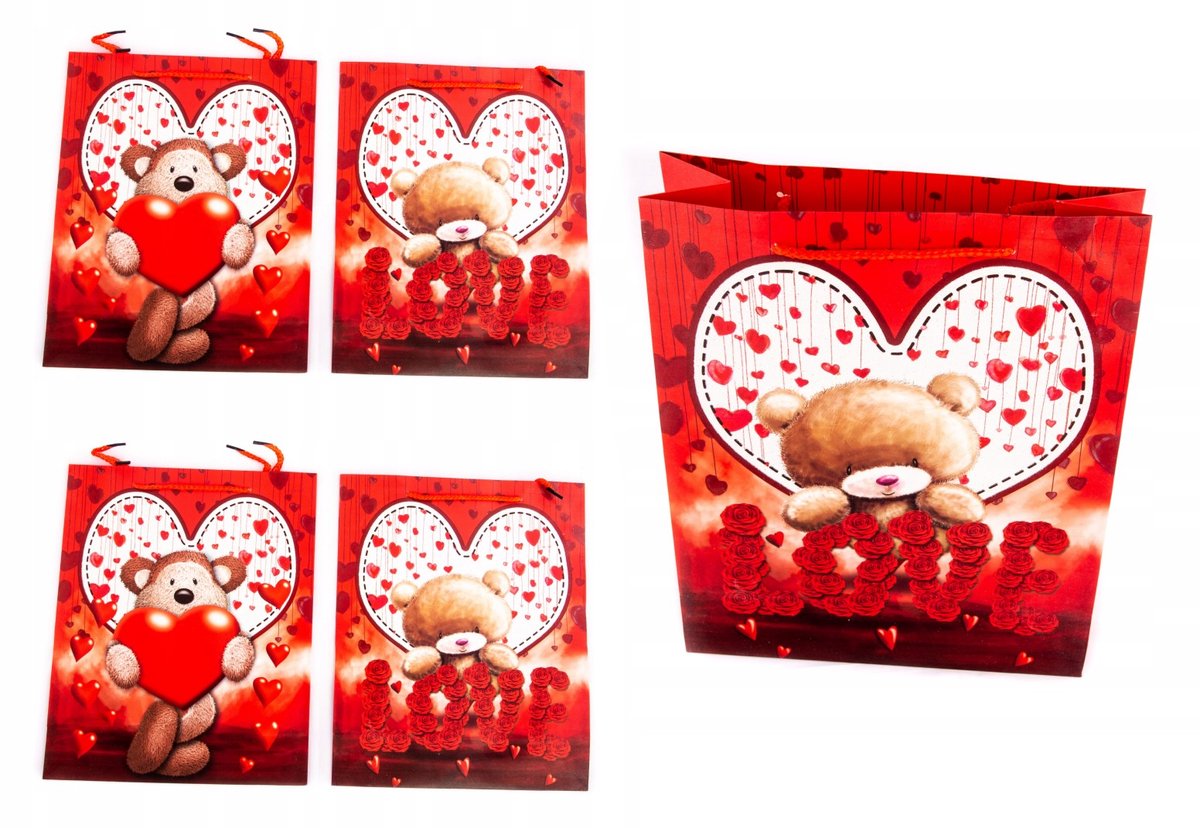 5x Cadeauzakjes Valentijn Liefdesberen 26x32cm - Merkloos
