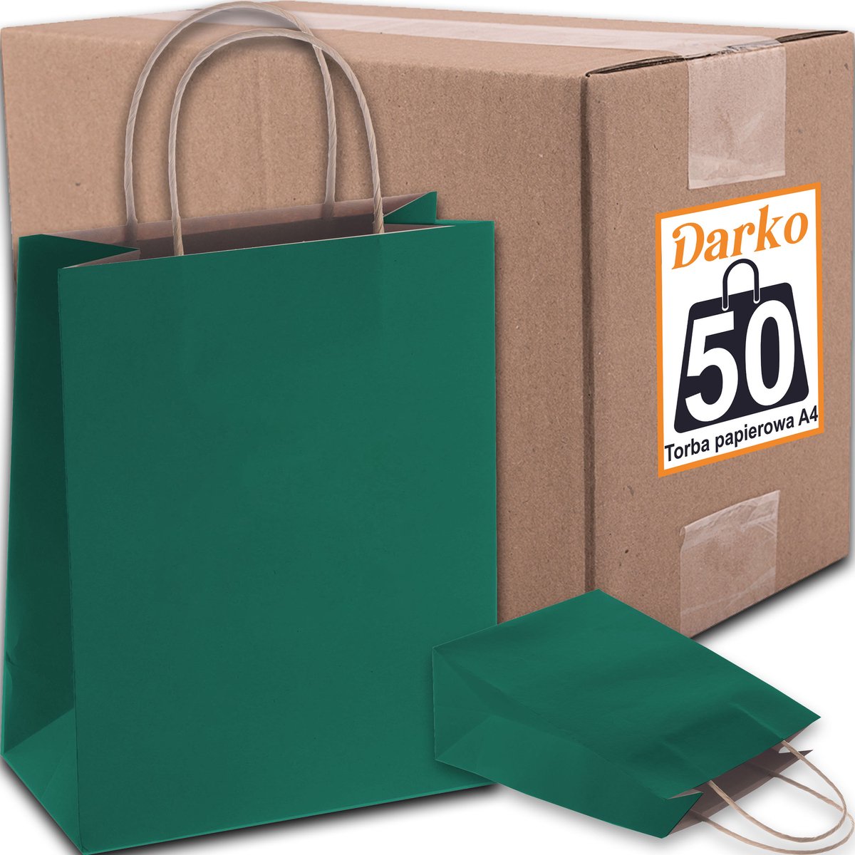 Groene papieren draagtas A4, 24x10x32 cm, 50 stuks, milieuvriendelijk