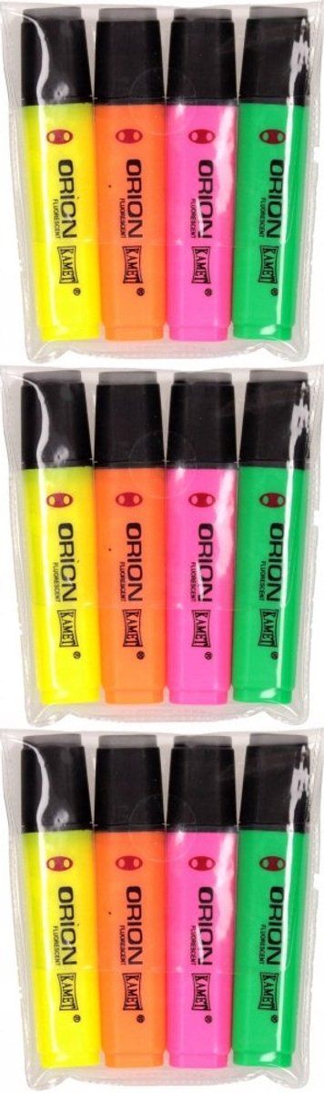 Kamet Orion Markeerstift Set - 4 Kleuren Mix, 12 Stuks