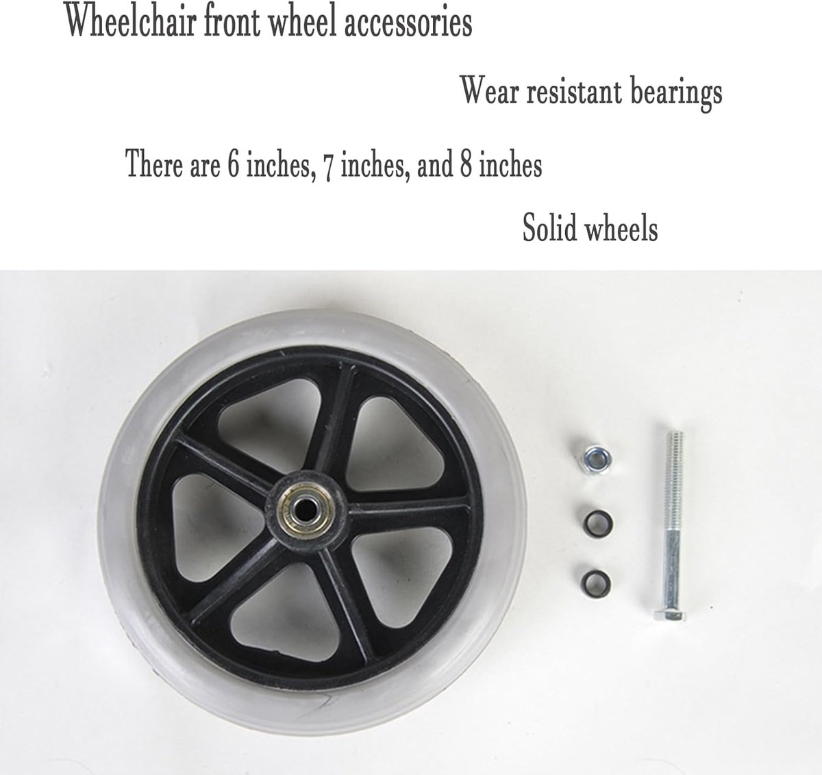 2 x Accessories for Wheelchair Front Wheels, Wear Resistance with Ball Bearings, Solid Spare Wheels, Grey - ShopVlot