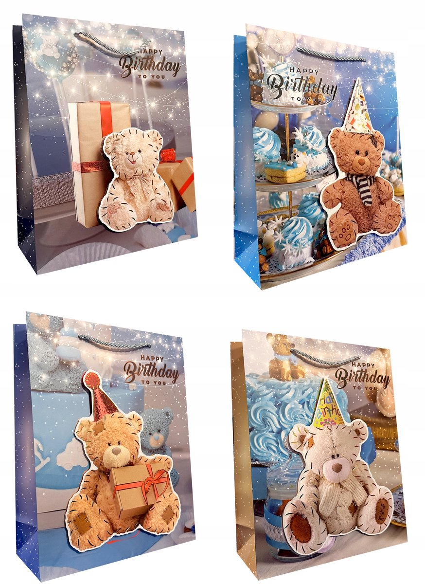 Decoratieve Cadeautas 18x23x10cm - Vrolijke Verjaardagsbeer