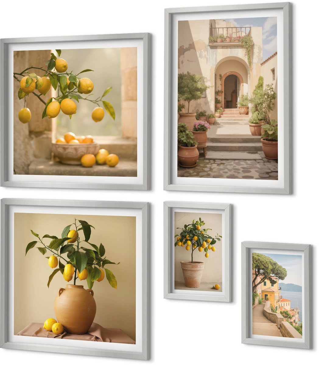 Coloray 5-Delige Schilderij Set - Citrusvruchten In Diverse Kleurrijke En Verse Varianten - 20 x 30 cm - Muurdecoratie - Wanddecoratie - Slaapkamer