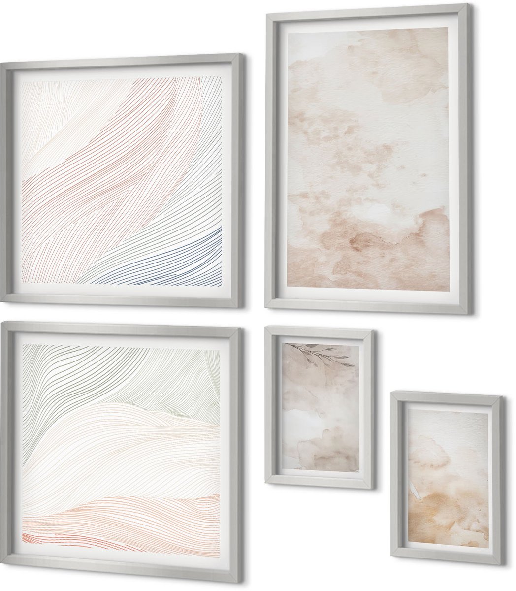 Coloray 5-Delige Schilderij Set - Versleten Texturen, Moderne Industriële Stijl - 20 x 30 cm - Wanddecoratie - Schilderijen Set - Kantoor