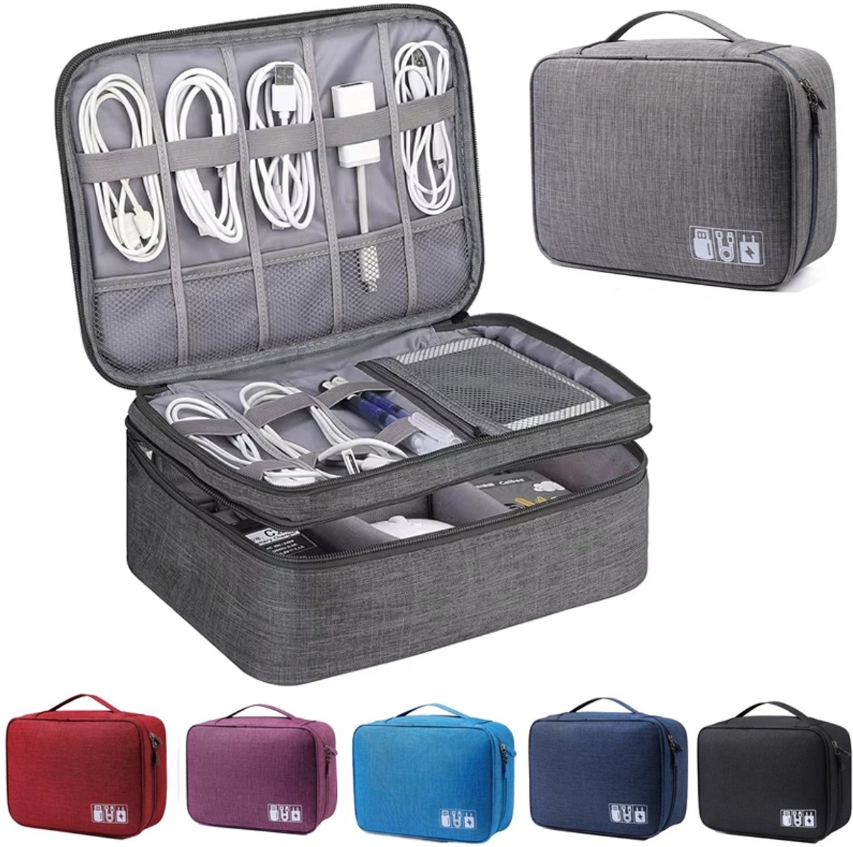 Waterdichte Kabelopbergtas Reistassen Organizer voor USB-kabels en opladers - Zwart