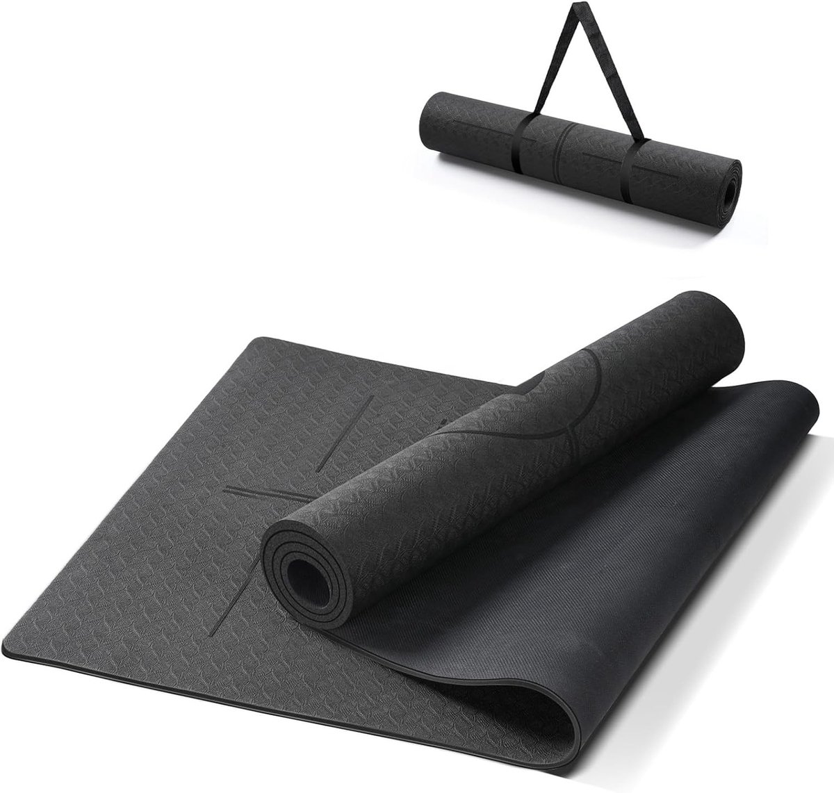 Fitnesmat - Groen - 190 x 68 x 0.6 cm - Antislip en Uitlijningmarkeringen - Voor Yoga en Pilates