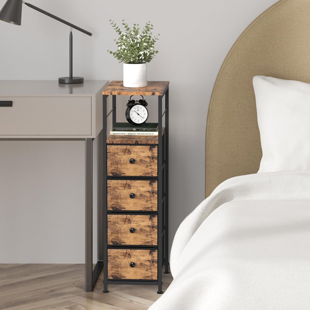 CADUKE Smalle commode, opbergtoren met 4 laden, slanke dressoirladen voor slaapkamer, badkamer, woonkamer, houten - ShopVlot