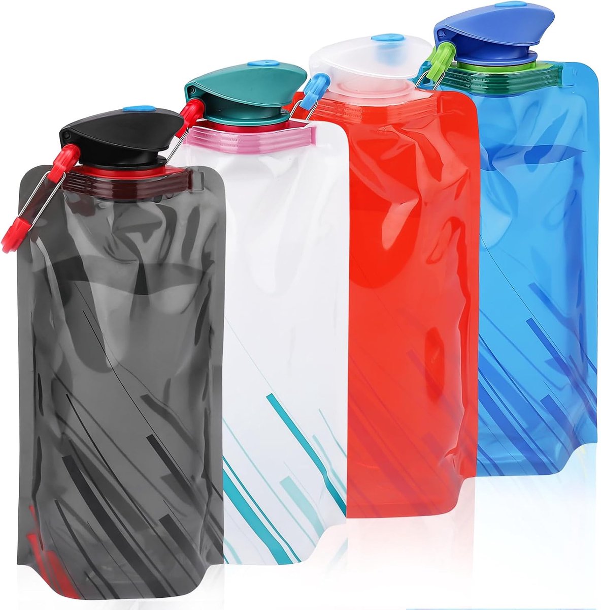 4 stuks Opvouwbare drinkfles, 700 ml, herbruikbare drinkfles, opvouwbaar, BPA-vrije waterfles met clip, opvouwbare drinkflessen, waterfles voor wandelen, avontuur, reizen