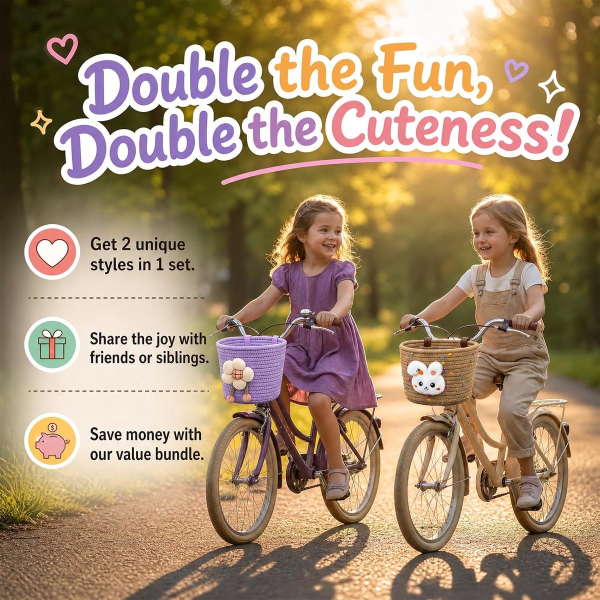 KZQ Fietsmand voor kinderen – Handgemaakte katoenen stuurtas – Unisex – Verstelbare riempjes, stevig & lichtgewicht – Geschikt voor kinderfietsen, dagelijks gebruik en uitstapjes – 1 stuk