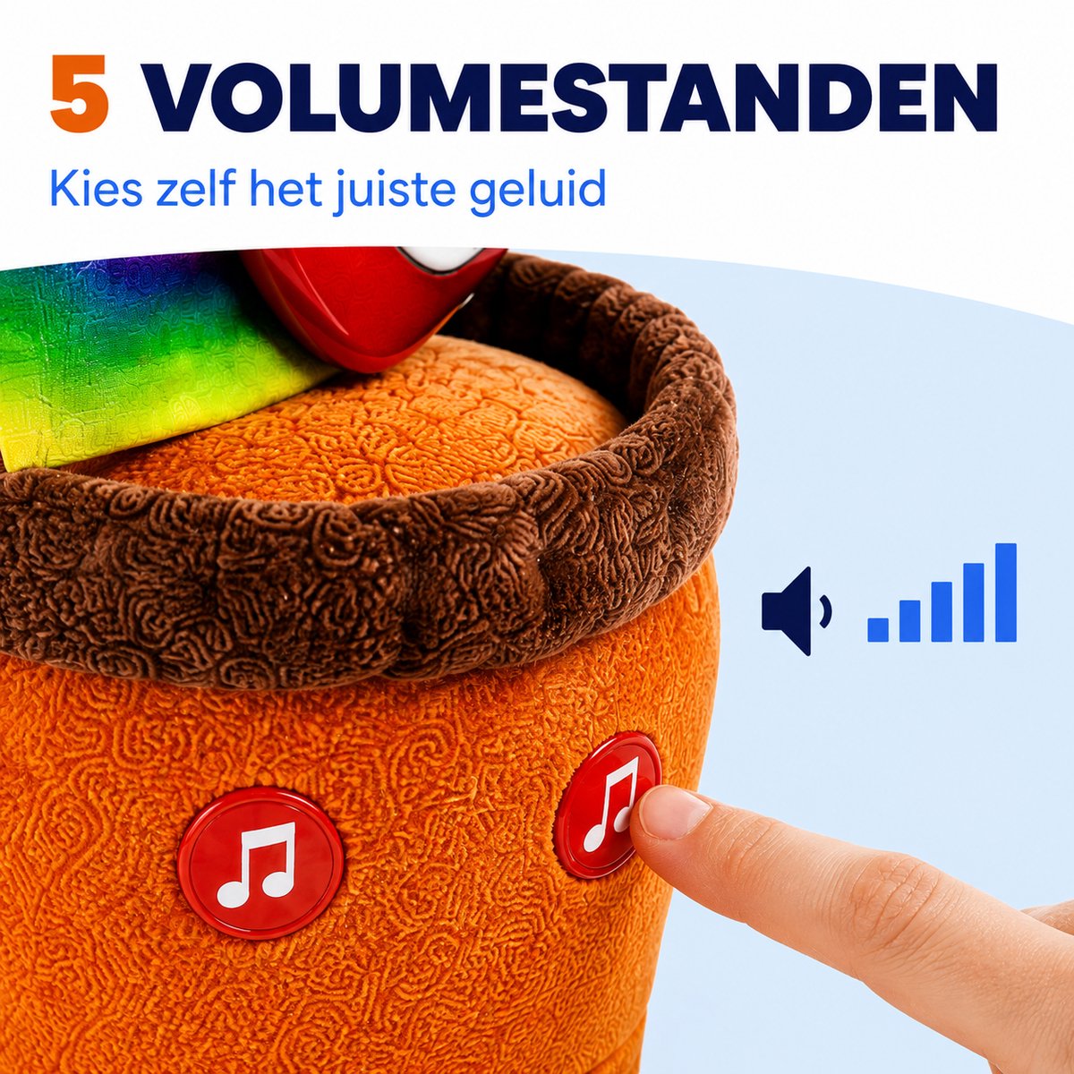 Movela® Dansende Cactus Mexicaan - Talking Cactus 32CM - Oplaadbaar - Pratende Cactus - Interactieve knuffel - Zingende cactus - Met Volumeknop - USB opladen - Baby speelgoed - Inclusief Outfit en Gitaar - 120 Tiktok Liedjes — afbeelding 7