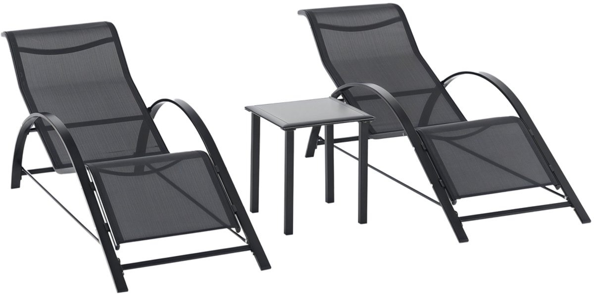 Outsunny loungeset voor buiten - Metaal - 169x59x66cm - Zwart
