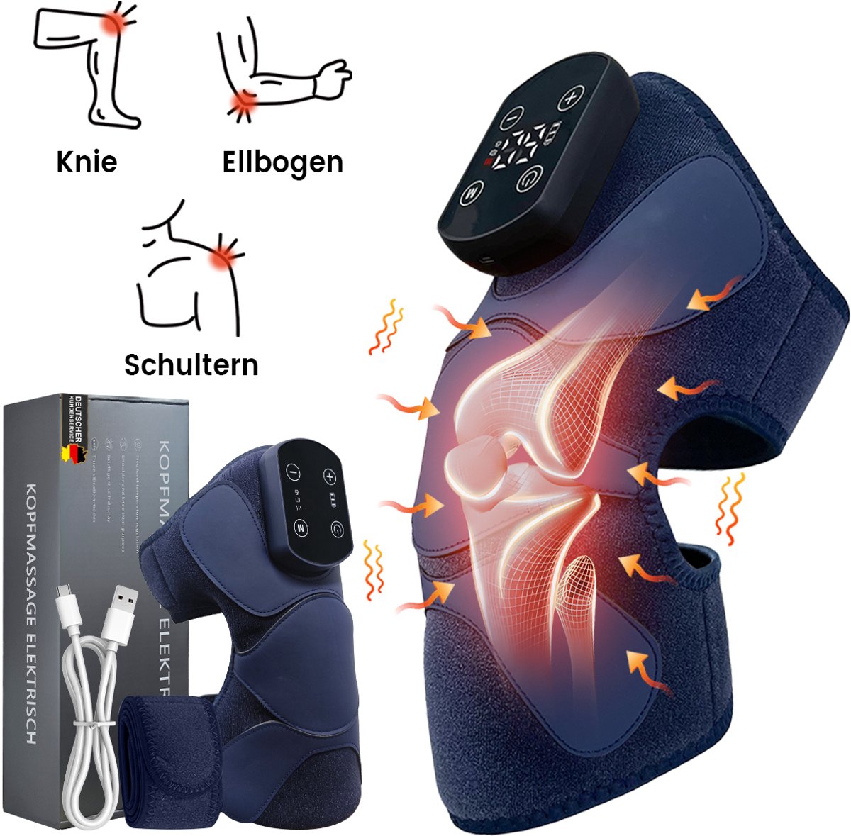 FOSMET Knie Massage Apparaten met warmtefunctie - Massageapparaten - 3 in 1 standen Kniemassager - Kniebrace - Beenmassager - Kniegewrichtmassager - 3 massage instellingen - Timerinstelling - Verstelbare kniemaat - Snelle verwarming met grafeen