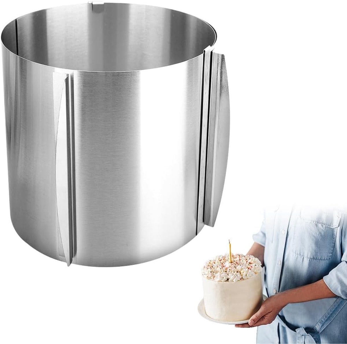 Sloffenring bakvorm - Zilver - 16-30 cm - Verstelbare roestvrijstalen taartring voor taarten bereiden